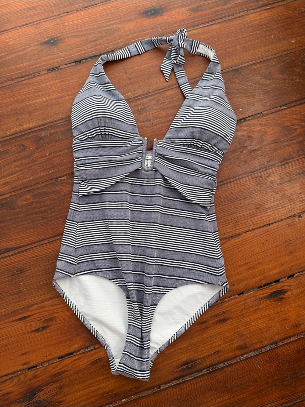 Heidi Klein striped halter style one piece swimsuit sz S
